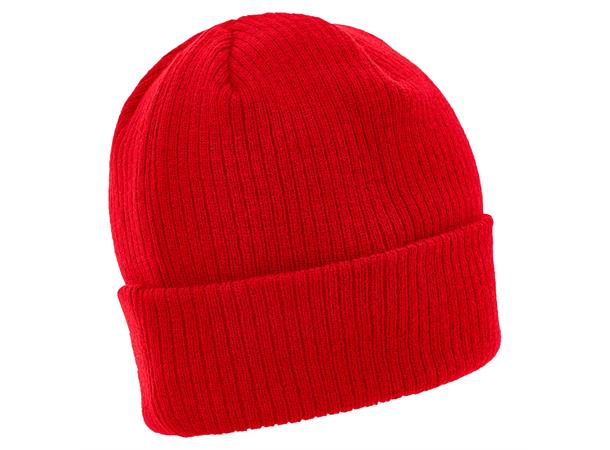 Zima Beanie RED SR Ribbestrikket lue med oppkant 